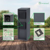 Novatool 1x Steckdosensäule 2-fach außen Anthrazit Edelstahl eckig IP44 mit Erdspieß Steckdose Aussen Gartensteckdose Outdoor Steckdosensäule Garten Steckdosenturm (Elektro)