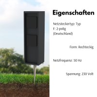 Novatool 1x Steckdosensäule 2-fach außen Anthrazit Edelstahl eckig IP44 mit Erdspieß Steckdose Aussen Gartensteckdose Outdoor Steckdosensäule Garten Steckdosenturm (Elektro)