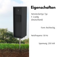 Novatool 1x Steckdosensäule 3-fach außen Anthrazit Edelstahl eckig IP44 mit Erdspieß mit Dämmerungssensor Steckdose Aussen Gartensteckdose Outdoor Steckdosensäule Garten Steckdosenturm (Elektro)