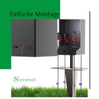 Novatool 1x Steckdosensäule 3-fach Silber gebürstet Edelstahl eckig IP44 mit Erdspieß Smart-Home App Aussensteckdose mit Zeitschaltuhr Steckdose Garten Steckdosensäule (Elektro)