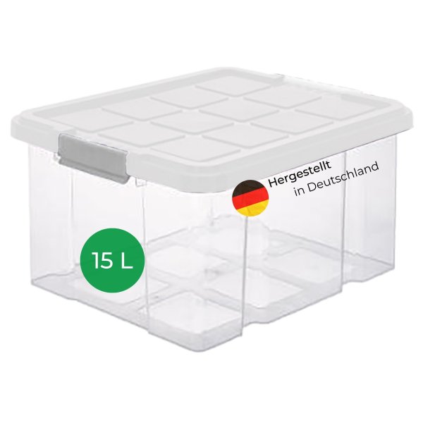 Novaliv Aufbewahrungsbox mit Deckel 15L transparente Nestbar stapelbare Plastikbox mit Clipverschluss Eurobox Kunststoffbox BPA-frei 41 x 29 x 20 cm
