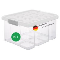 Novaliv Aufbewahrungsbox mit Deckel 15L transparente Nestbar stapelbare Plastikbox mit Clipverschluss Eurobox Kunststoffbox BPA-frei 41 x 29 x 20 cm
