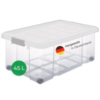 Novaliv Aufbewahrungsbox mit Deckel Groß 45L transparente Nestbar stapelbare Plastikbox mit Clipverschluss Eurobox mit Deckel BPA-frei 61x40x26 cm