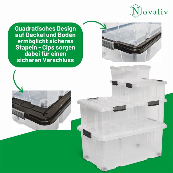 Novaliv Aufbewahrungsbox 55L – Groß & Transparent – Stapelbare Eurobo,  19,99 €