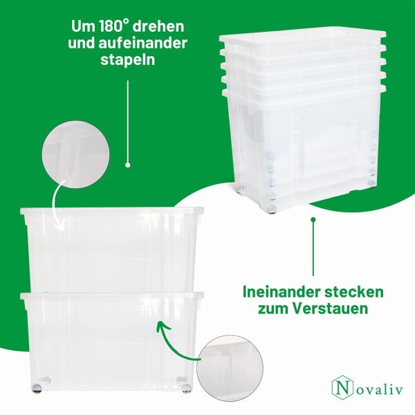 3er-Set Aufbewahrungsboxen Curve – Transparente Kunststoffboxen Stapelbar, 65/42/30 Liter, Mit Deckel