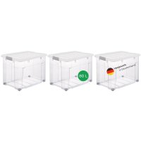 Novaliv 3x Aufbewahrungsboxen mit Deckel Rollen 80l 61x40x46 transparent Transparent Kunststoffbox mit Deckel Stapelkiste Verstauboxen Spielzeugkisten Stapelbox