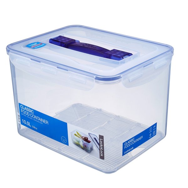 LocknLock Dose HPL886 Vorratsdose mit Griff und Ablaufgitter 10 L - Maße (LxBxH): 295 x 230 x 203 mm - Lebensmittelbehälter Futter Box Katzenfutter Aufbewahrungsbox Lock and Lock Dosen Futtertonne