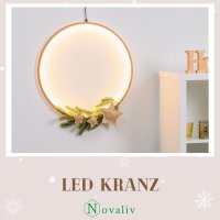 Novaliv LED Kreis Lampe 37cm Ø Naturholz...