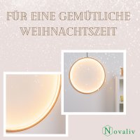 Novaliv LED Kreis Lampe 57cm Ø Naturholz Hängelampe Wohnzimmer LED Warmweiß Weihnachtskreis beleuchtet innen - Innendeko Fensterdeko für Weihnachtszeit Nachttischlampe Weihnachtsbeleuchtung