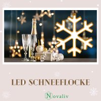 Novaliv LED Schneeflocke Lampe 30cm Ø Naturholz Hängelampe Wohnzimmer LED Warmweiß Flocke beleuchtet innen - Innendeko Fensterdeko für Weihnachtszeit Nachttischlampe Weihnachtsbeleuchtung
