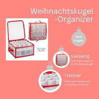 Novaliv 1x Hochwertige Aufbewahrungsbox für Christbaumkugeln bis 6 cm für 32 Kugeln Ordnungsbox mit Papptrenner Weihnachtskugel-Organizer und Deko-Aufbewahrung