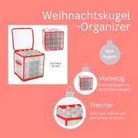 Novaliv 1x Hochwertige Aufbewahrungsbox für Christbaumkugeln bis 6 cm für 64 Kugeln Ordnungsbox mit Papptrenner Weihnachtskugel-Organizer und Deko-Aufbewahrung