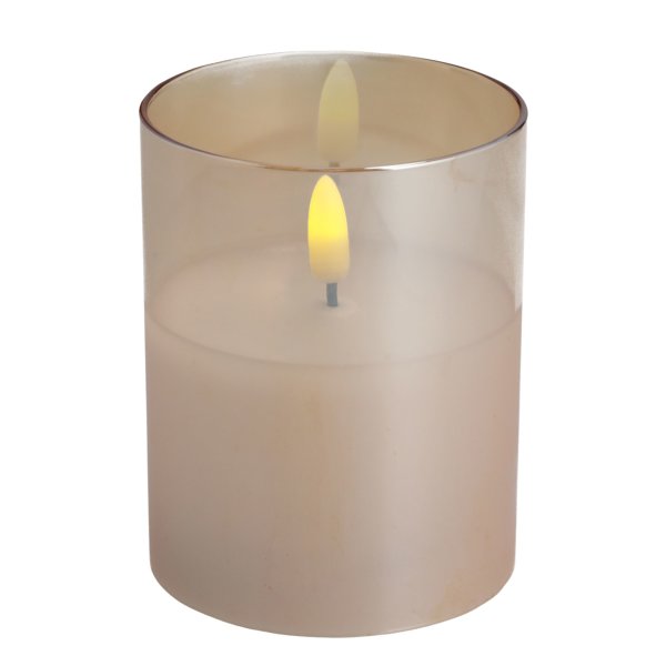 Kleine LED Stumpenkerze mit Timer im Glas Gold 7,5cm Ø 10cm Höhe 2 AA Batterien nötig LED Echtwachskerze mit Flackereffekt flammenlose Stumpenkerze LED Kerze Kerzenlicht warmweiß Wachs Weiß