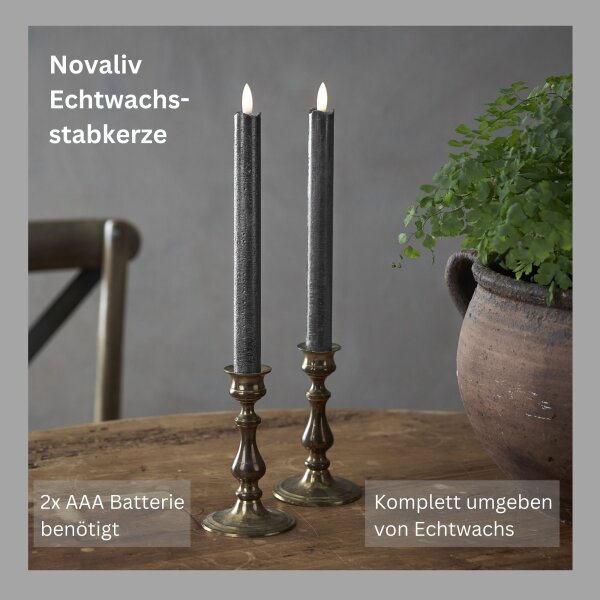 Novaliv LED-Stabkerzen Im 2er-Set – Echtwachs, 23 Cm Hoch, Mit 6-Stunden-Timer & Beweglicher Flamme – Batteriebetrieben (2x AAA, Nicht Inkl.) – Perfekt Für Deko Ohne Brandgefahr LED Stabkerzen Mit Timer