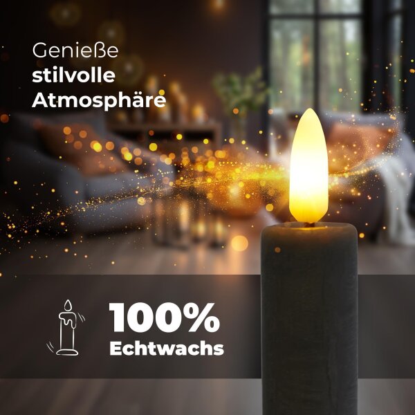 2 LED Stabkerzen SHINE – 25 Cm Hoch, Echtwachs Gedreht, Timer 6h An/18h Aus, 3D Flamme