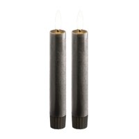 Stabkerzen LED mit Timer GRAU 2er indoor mit Timer Funktion 6 Stunden ECHTWACHS 15cm Höhe für Kerzen 2,2cm Durchmesser 2 AAA Batterien notwendig LED Stabkerzen flackernde Flamme bewegliche Flamme
