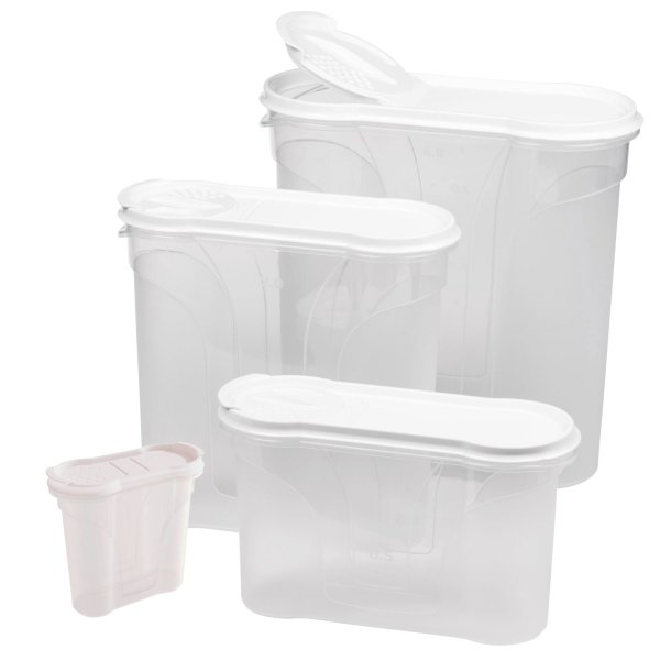 Novaliv Schüttdosen 4er SET 1x Salzstreuer plus 3x Vorratsdosen zum Streuen 4l + 2,4l + 1,3l Dose mit Deckel für Müsli Mehl Zucker Dosen Küchen Organizer Food Box Meal-Prep-Boxen Aufbewahrungsdose
