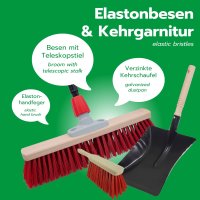 Novaliv Straßenbesen mit Stiel 40 cm Elaston Borsten inkl. Kehrgarnitur verzinkt mit Gummilippe bestehend aus Kehrblech & Handfeger Idealer Gartenbesen Terassenbesen Hofbesen Stallbesen Outdoor broom