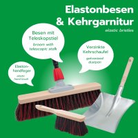 Novaliv Straßenbesen mit Stiel 40 cm Arenga-Elaston Borsten inkl. Kehrgarnitur schwarz bestehend aus Kehrblech und Handfeger Ideal als Gartenbesen Terassenbesen Stallbesen Kehrbesen Outdoor broom