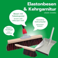 Novaliv Straßenbesen mit Stiel 40 cm Arenga-Elaston Borsten inkl. Kehrgarnitur verzinkt bestehend aus Kehrblech und Handfeger Ideal als Gartenbesen Terassenbesen Hofbesen Kehrbesen Outdoor broom