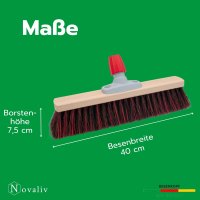 Novaliv Straßenbesen mit Stiel 40 cm Arenga-Elaston Borsten inkl. Kehrgarnitur verzinkt bestehend aus Kehrblech und Handfeger Ideal als Gartenbesen Terassenbesen Hofbesen Kehrbesen Outdoor broom