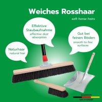 Novaliv Besen 50 cm mit Stiel Saalbesen Rosshaarbesen inkl. Kehrgarnitur verzinkt bestehend aus Kehrblech und Handfeger besen fein Ideal als Werkstattbesen Hallenbesen Hausbesen mit Stiel