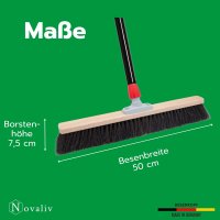 Novaliv Besen 50 cm mit Stiel Saalbesen Rosshaarbesen inkl. Kehrgarnitur verzinkt bestehend aus Kehrblech und Handfeger besen fein Ideal als Werkstattbesen Hallenbesen Hausbesen mit Stiel