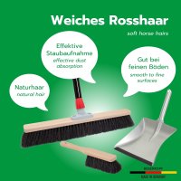 Novaliv Saalbesen 50 cm mit Stiel Borsten Rosshaarbesen inkl. Kehrgarnitur verzinkt mit Gummilippe bestehend aus Kehrblech und Handfeger besen fein Ideal als Werkstattbesen Industriebesen mit Stiel