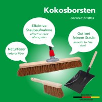 Novaliv Kokosbesen Besen mit Stiel 60 cm Kokosborsten inkl. Kehrgarnitur schwarz bestehend aus Kehrblech und Handfeger Besen Naturborsten Ideal als Werkstattbesen Hallenbesen mit Stiel Industriebesen