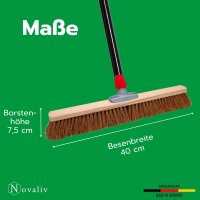 Novaliv Besen 60 cm mit Stiel Kokosbesen Haarmischung inkl. Kehrgarnitur verzinkt bestehend aus Kehrblech und Handfeger Besen Naturborsten Ideal als Werkstattbesen Hallenbesen Hausbesen mit Stiel