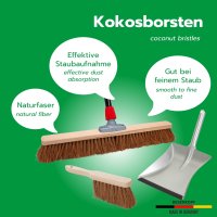 Novaliv Kokosbesen 60 cm mit Stiel Kokosborsten inkl. Kehrgarnitur verzinkt mit Gummilippe bestehend aus Kehrblech und Handfeger Besen Naturborsten Ideal als Werkstattbesen Industriebesen mit Stiel