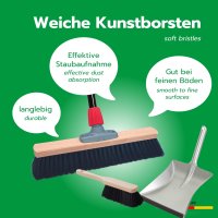 Novaliv Saalbesen 40 cm mit Stiel Borsten Kunstborsten inkl. Kehrgarnitur verzinkt mit Gummilippe bestehend aus Kehrblech und Handfeger besen fein Ideal als Werkstattbesen Industriebesen mit Stiel