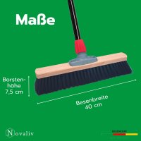 Novaliv Saalbesen 40 cm mit Stiel Borsten Kunstborsten inkl. Kehrgarnitur verzinkt mit Gummilippe bestehend aus Kehrblech und Handfeger besen fein Ideal als Werkstattbesen Industriebesen mit Stiel