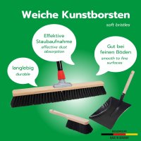 Novaliv Saalbesen Besen mit Stiel 50 cm Borsten Kunstborsten inkl. Kehrgarnitur schwarz bestehend aus Kehrblech und Handfeger besen fein Ideal als Werkstattbesen Hallenbesen mit Stiel Industriebesen