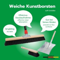 Novaliv Besen 50 cm mit Stiel Saalbesen Kunstborsten inkl. Kehrgarnitur verzinkt bestehend aus Kehrblech und Handfeger besen fein Ideal als Werkstattbesen Hallenbesen Hausbesen mit Stiel