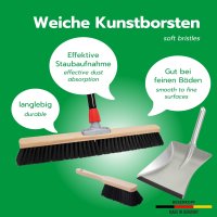 Novaliv Saalbesen 50 cm mit Stiel Borsten Kunstborsten inkl. Kehrgarnitur verzinkt mit Gummilippe bestehend aus Kehrblech und Handfeger besen fein Ideal als Werkstattbesen Industriebesen mit Stiel