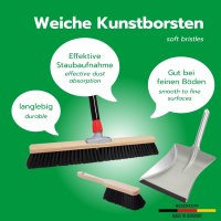 Novaliv Großer Besen Saalbesen 60 cm mit Stiel Borsten Kunstborsten inkl. Kehrgarnitur verzinkt mit Gummilippe bestehend aus Kehrblech und Handfeger besen fein Werkstattbesen Industriebesen mit Stiel