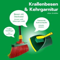 Novaliv Krallenbesen mit Stiel 30cm inkl. Jumbo Kehrgarnitur, Spezialbesen gebogenen Borsten Borsten Rot Gelb -Ideal als Gartenbesen, Kratzbesen, Kunstrasen Besen, Optimal für Camping