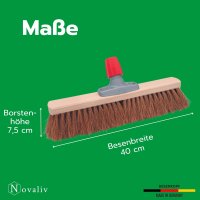 Novaliv Besen 40 cm mit Teleskopstiel Kokosbesen Haarmischung inkl. Kehrgarnitur verzinkt bestehend aus Kehrblech und Handfeger Besen Naturborsten Werkstattbesen Hallenbesen Hausbesen mit Stiel
