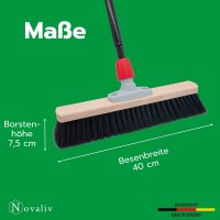 Novaliv Saalbesen 40 cm mit Teleskopstiel Borsten Kunstborsten inkl. Kehrgarnitur verzinkt mit Gummilippe bestehend aus Kehrblech und Handfeger besen fein Werkstattbesen Industriebesen mit Stiel