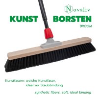 Novaliv Saalbesen 50 cm mit Teleskopstiel Borsten Kunstborsten inkl. Kehrgarnitur verzinkt mit Gummilippe bestehend aus Kehrblech und Handfeger besen fein Werkstattbesen Industriebesen mit Stiel