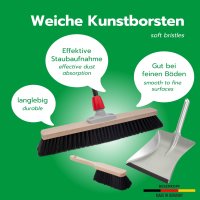 Novaliv Saalbesen 50 cm mit Teleskopstiel Borsten Kunstborsten inkl. Kehrgarnitur verzinkt mit Gummilippe bestehend aus Kehrblech und Handfeger besen fein Werkstattbesen Industriebesen mit Stiel