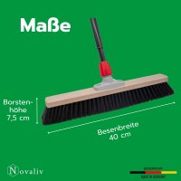 Novaliv Saalbesen 50 cm mit Teleskopstiel Borsten Kunstborsten inkl. Kehrgarnitur verzinkt mit Gummilippe bestehend aus Kehrblech und Handfeger besen fein Werkstattbesen Industriebesen mit Stiel