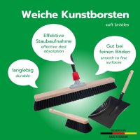 Novaliv Grosser Besen Saalbesen 100 cm mit Teleskopstiel Borsten Kunstborsten inkl Kehrgarnitur schwarz bestehend aus Kehrblech und Handfeger fein Werkstattbesen Hallenbesen mit Stiel Industriebesen