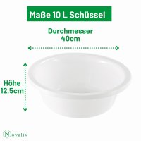 Novaliv Spülschüssel Rund 10L, D40 cm, Weiß, BPA-frei & Spülmaschinenfest – Ideal für Küche und Camping, Rundschüssel, Große Plastikschüssel, Waschschüssel, Kunststoffschüssel, Teigschüssel