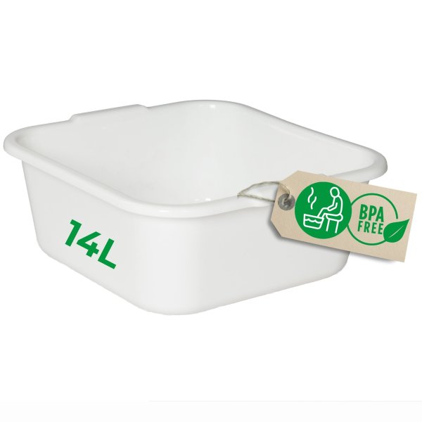 Novaliv Spülschüssel eckig 14L, 38x38 cm, Weiß, BPA-frei & Spülmaschinenfest – Ideal für Küche und Camping, Wanne, Große Plastikschüssel, Waschschüssel eckig, Waschwanne, Abwaschschüssel