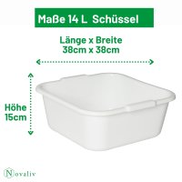 Novaliv Spülschüssel eckig 14L, 38x38 cm, Weiß, BPA-frei & Spülmaschinenfest – Ideal für Küche und Camping, Wanne, Große Plastikschüssel, Waschschüssel eckig, Waschwanne, Abwaschschüssel