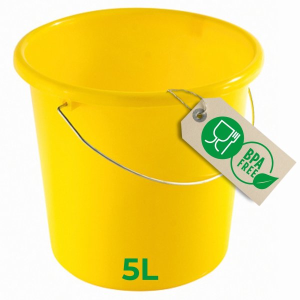 Novaliv Eimer 5L Gelb mit Maßeinteilung - Putzeimer 5 Liter ⌀ 22,5 cm Praktischer Allrounder mit Skala für Haushalt & Garten ideal als Haushaltseimer, Wassereimer, Wischeimer, Bucket