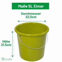 Novaliv Eimer 5L Grün mit Maßeinteilung - Putzeimer 5 Liter ⌀ 22,5 cm Praktischer Allrounder mit Skala für Haushalt & Garten ideal als Haushaltseimer, Wassereimer, Wischeimer, Bucket