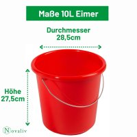 Novaliv Eimer 10L Rot mit Maßeinteilung - Putzeimer...